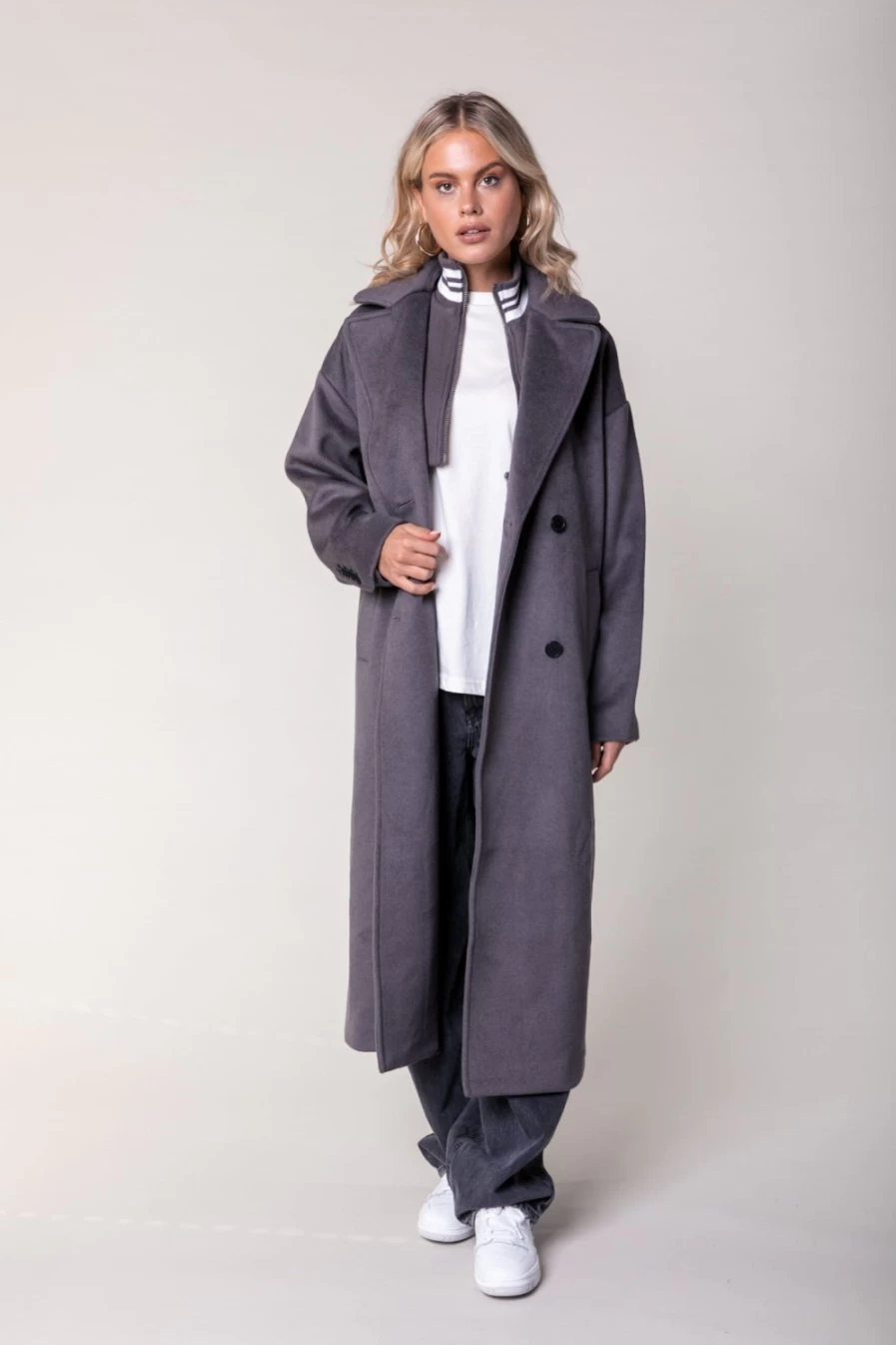 Colourful Rebel Women's Zania Rib Collar Wool Coat in Taupe | Warm Winter Outerwear