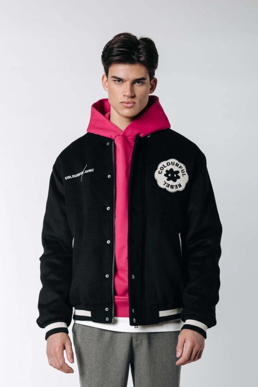 Colourful Rebel Men's Max Baseball Bomber Jacket - Black Stylish Vintage Outerwear