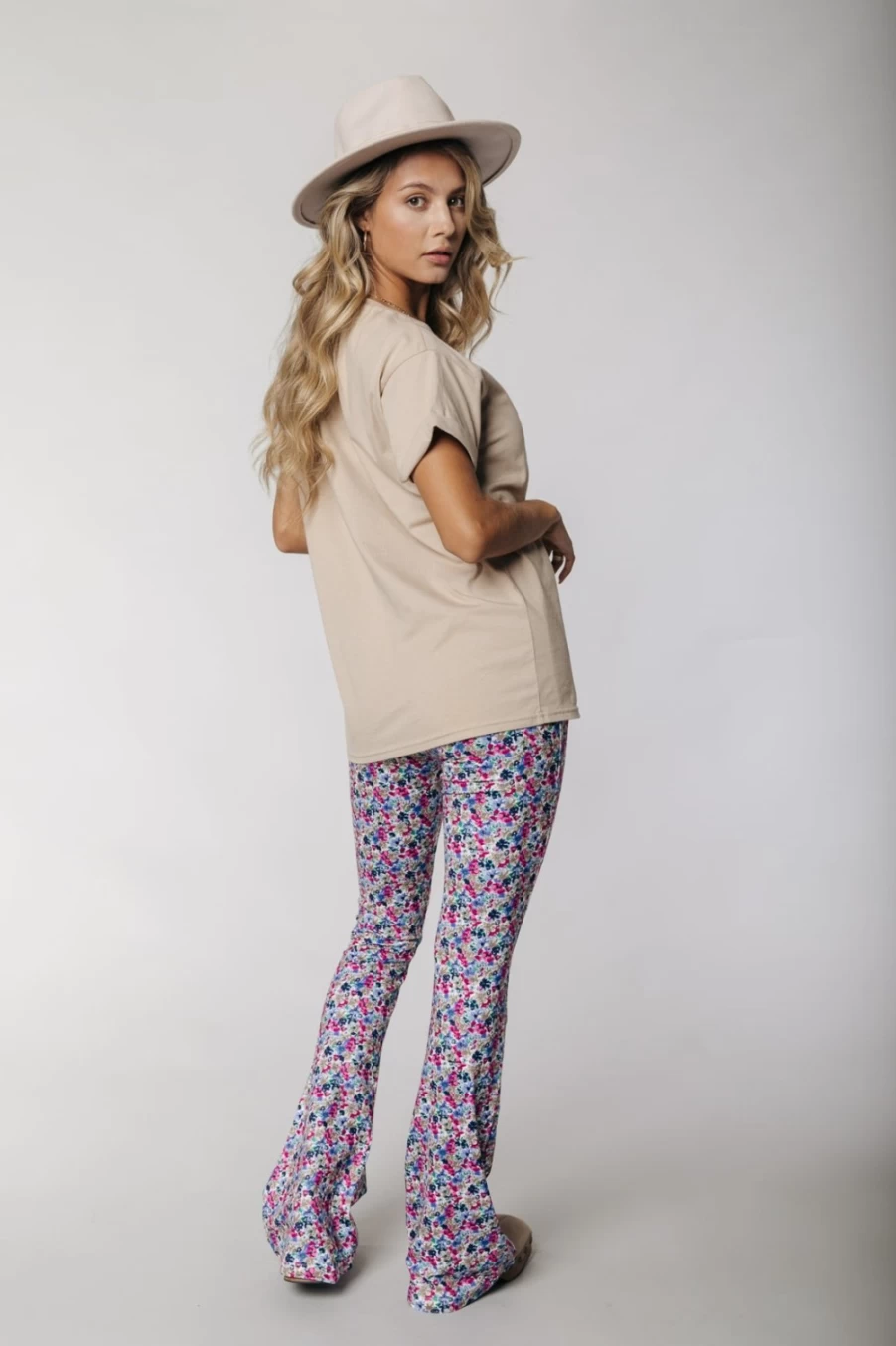 "Colourful Rebel Women's Small Flower Print Peached Flare Pants - Multicolor Boho Chic Trousers"