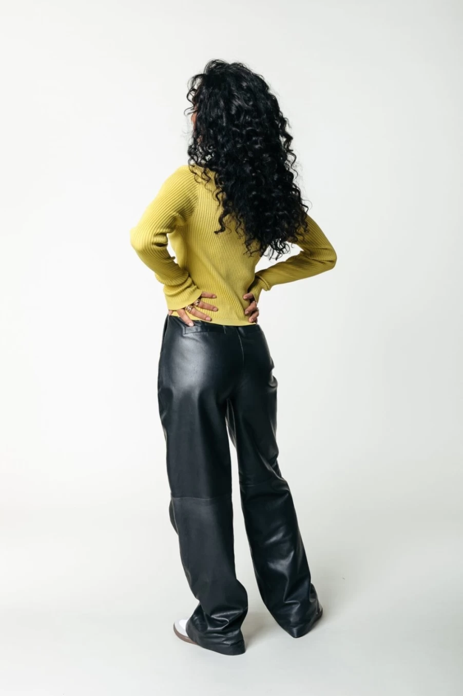 Colourful Rebel Women's Black Rus Leather Straight Pants | High-Waisted Vegan Leather Trousers