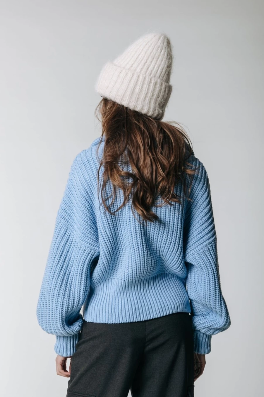Colourful Rebel Women's Yfke Soft Blue Knit Zip Pullover Sweater