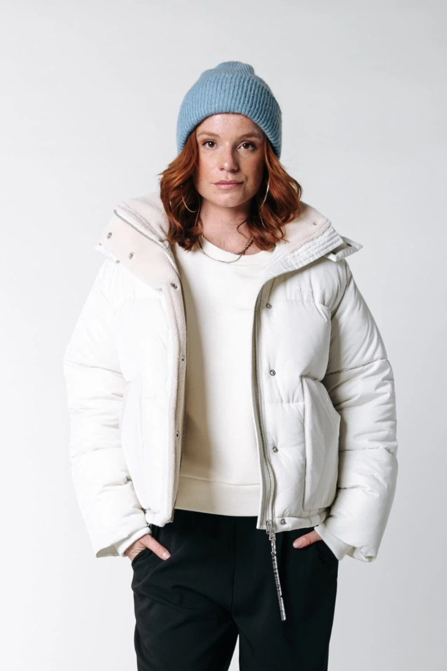 Colourful Rebel Women's Rya Teddy Puffer Jacket in Off White | Cozy Winter Coat