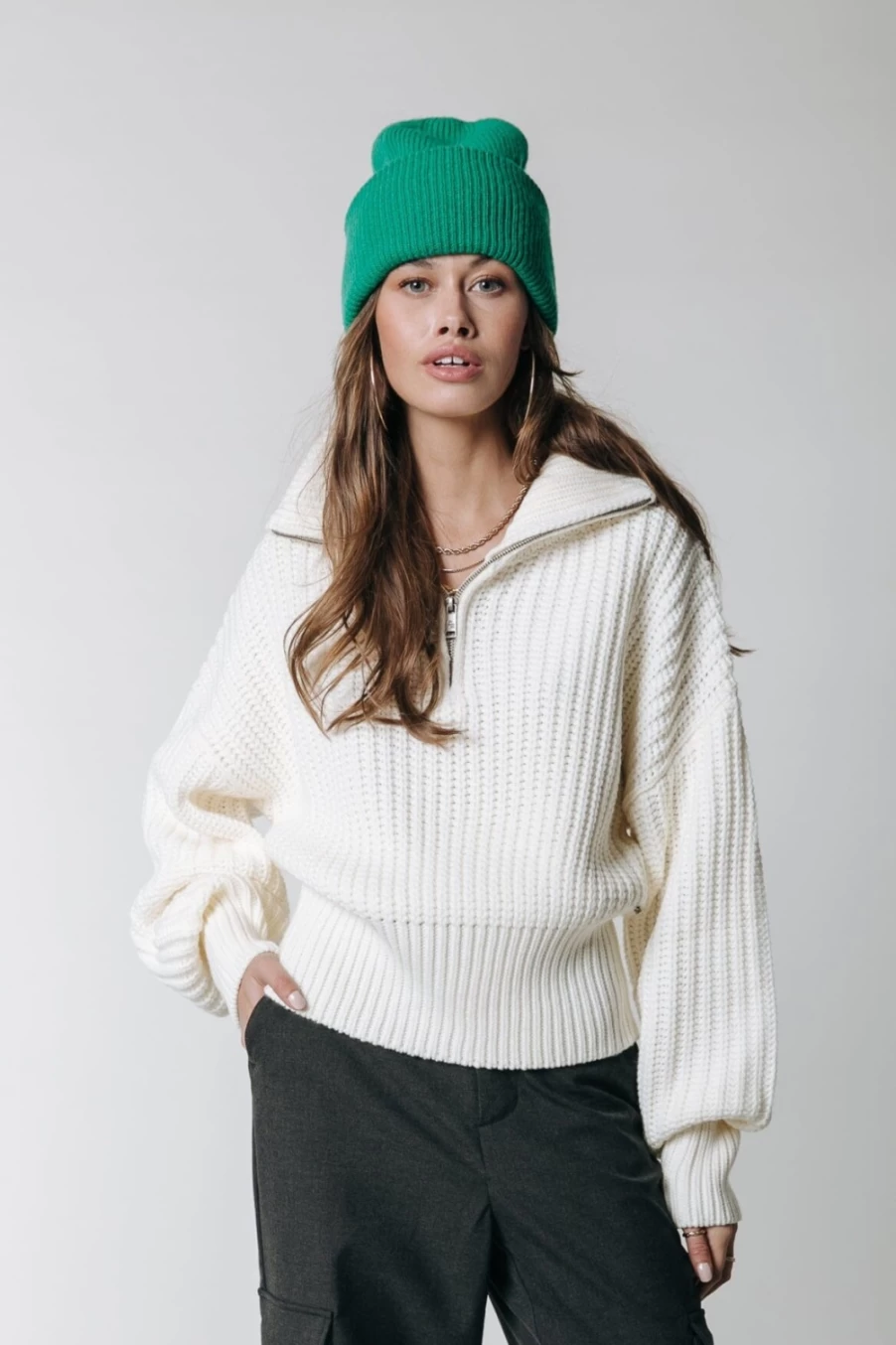 Colourful Rebel Women's Yfke Knitwear Zip Pullover | Off White Sweater